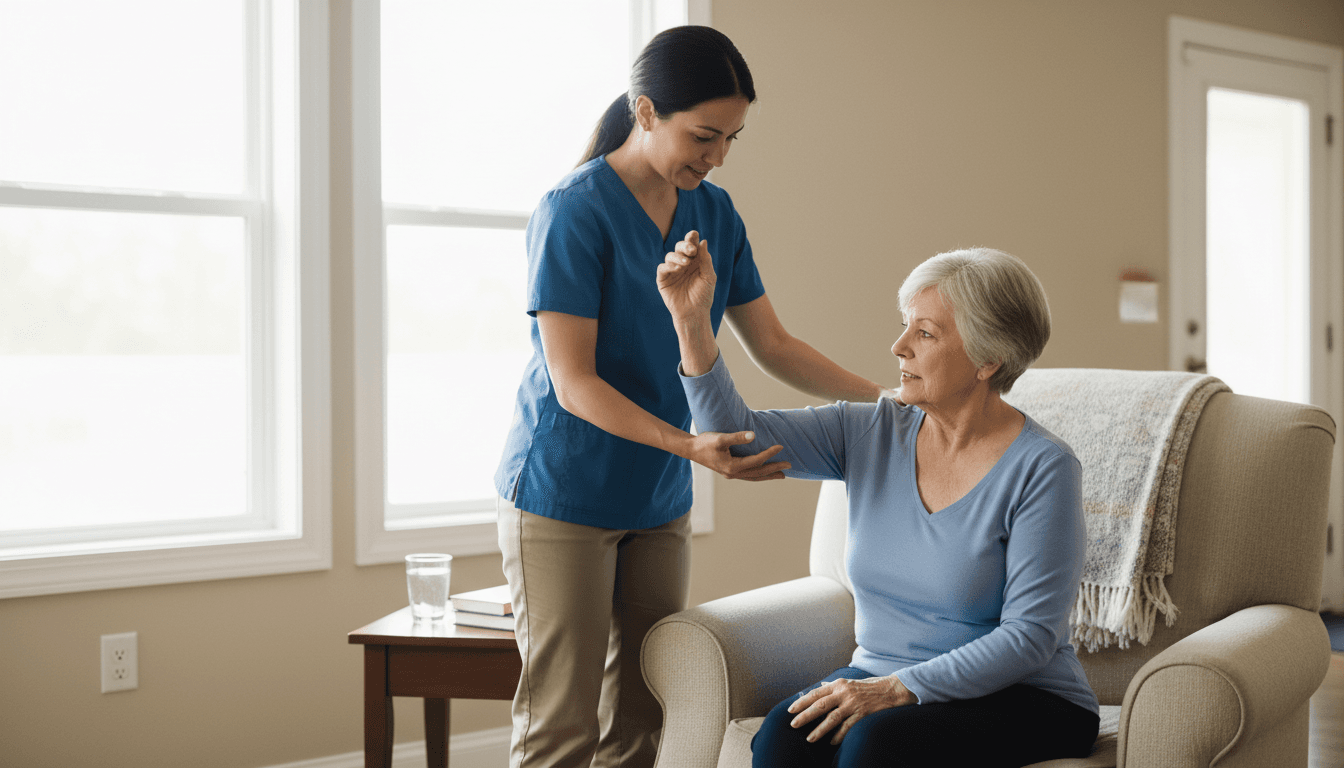 Doctor talking with a patient in their home